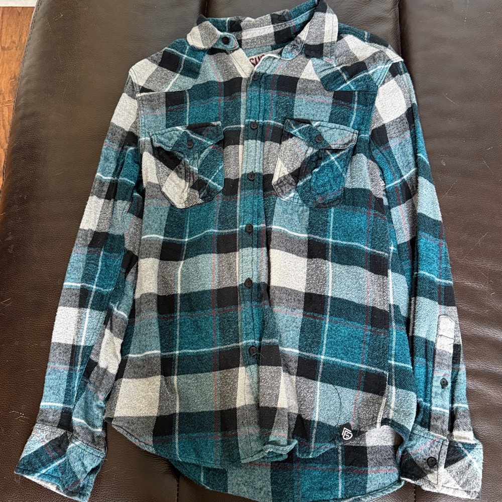 Blue and Black Plaid Button-Up Shirt